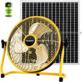 14" Solar Rechargeable Floor Fan for Outdoor, 22500Mah Battery Operated Fan with 35W Solar Panel Powered for Patio Gazebo Camping, 360° Tilt (18.3 Ft/S Airflow)