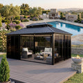 12X16 Ft Hardtop Gazebo Sunroom, Enclosed Gazebo with Floor-To-Ceiling Sliding Doors, All-Aluminum Alloy Frame, Screen Outdoor Room Solarium for Backyard, Patio, and Deck