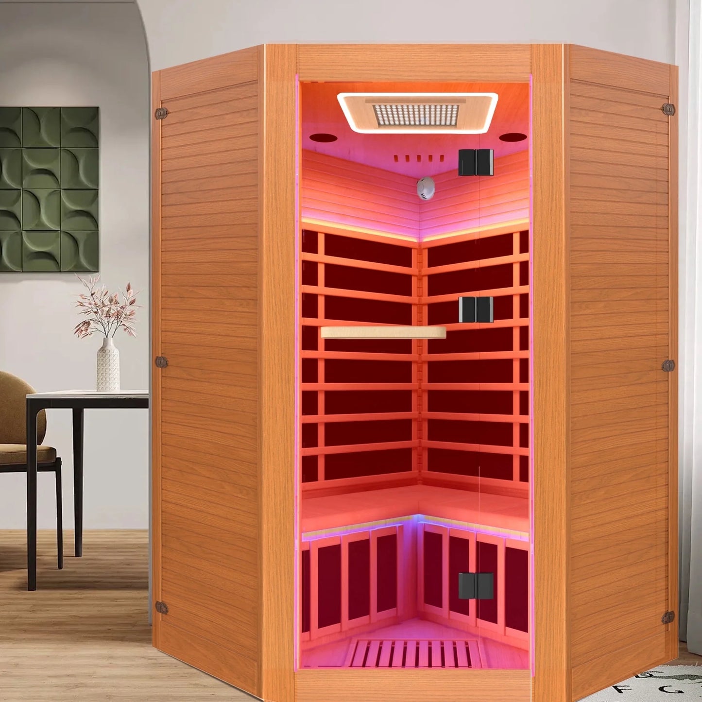 Multifunctional 2-3 Person Infrared Sauna for Home, 2180W Indoor Sauna with 7-Color LED Ambient Light, Red Light Feature, Oxygen Bar, Dual Bluetooth Speakers, 360° Surround Heating