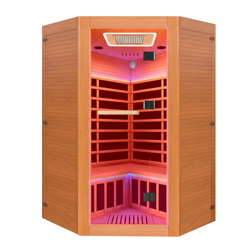Multifunctional 2-3 Person Infrared Sauna for Home, 2180W Indoor Sauna with 7-Color LED Ambient Light, Red Light Feature, Oxygen Bar, Dual Bluetooth Speakers, 360° Surround Heating