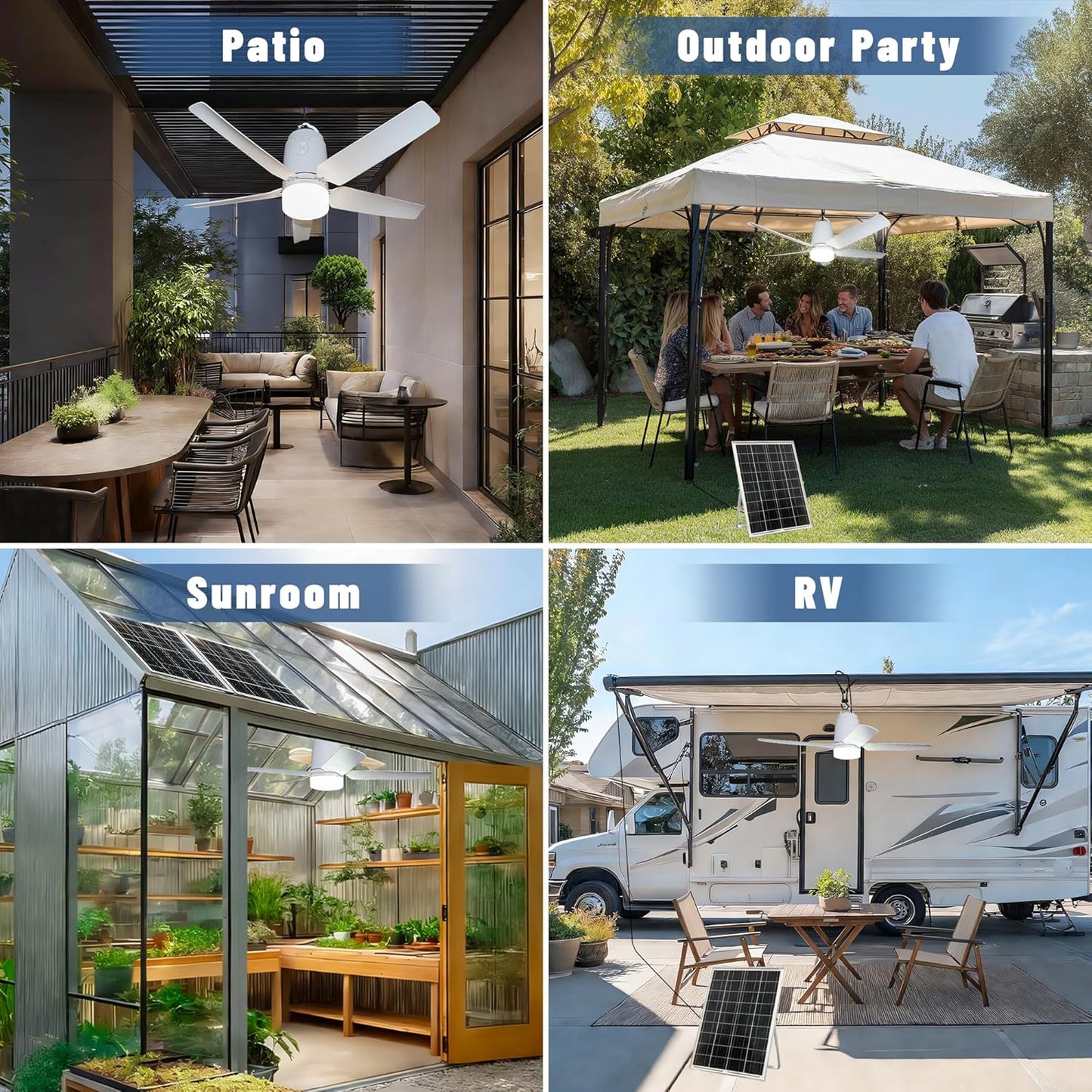Solar Outdoor Ceiling Fan Light 31.5'', 60W Solar Powered Portable Gazebo Fan with Remote and Hook, 3000K-6000K LED, 40000Mah Large Hanging Canopy Fan (31.5 Inch)