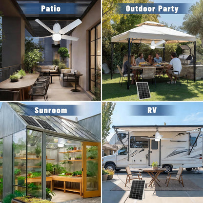 Solar Outdoor Ceiling Fan Light 31.5'', 60W Solar Powered Portable Gazebo Fan with Remote and Hook, 3000K-6000K LED, 40000Mah Large Hanging Canopy Fan (31.5 Inch)
