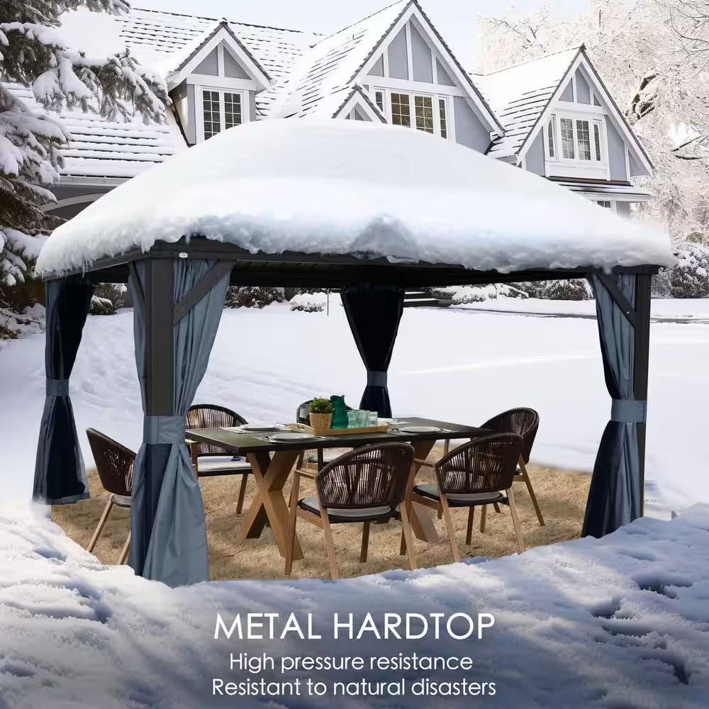 Alexander 12 Ft. X 12 Ft. Aluminum Gray Hardtop Gazebo with Galvanized Steel Roof Gray Color