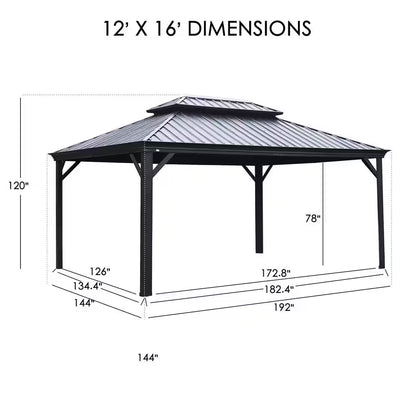 Alexander 12 Ft. X 16 Ft. Aluminum Gray Hardtop Gazebo with Galvanized Steel Roof Gray Color