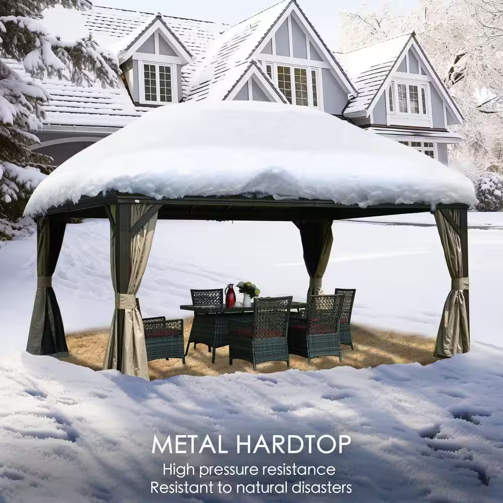 Alexander 12 Ft. X 16 Ft. Aluminum Gray Hardtop Gazebo with Galvanized Steel Roof Gray Color