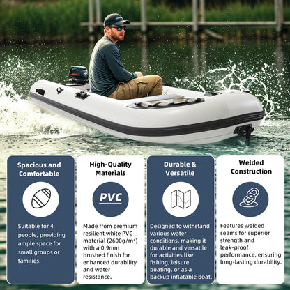10.5Ft Inflatable Dinghy Boat, 1200 Lbs Capacity, Fishing Rafting Transom Sport Tender, Inflatable Pontoon Boat for Adults, EVA Foam Floor, 2 Aluminum Seats, 6 Handles, 2 Paddle Holders
