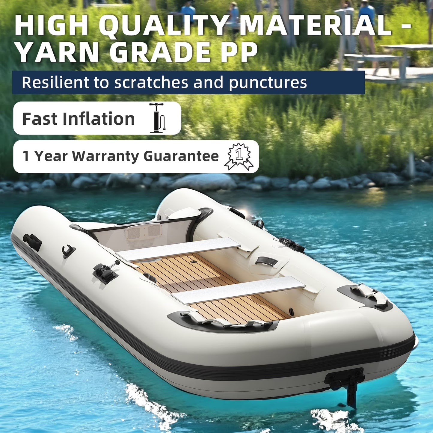10.5Ft Inflatable Dinghy Boat, 1200 Lbs Capacity, Fishing Rafting Transom Sport Tender, Inflatable Pontoon Boat for Adults, EVA Foam Floor, 2 Aluminum Seats, 6 Handles, 2 Paddle Holders