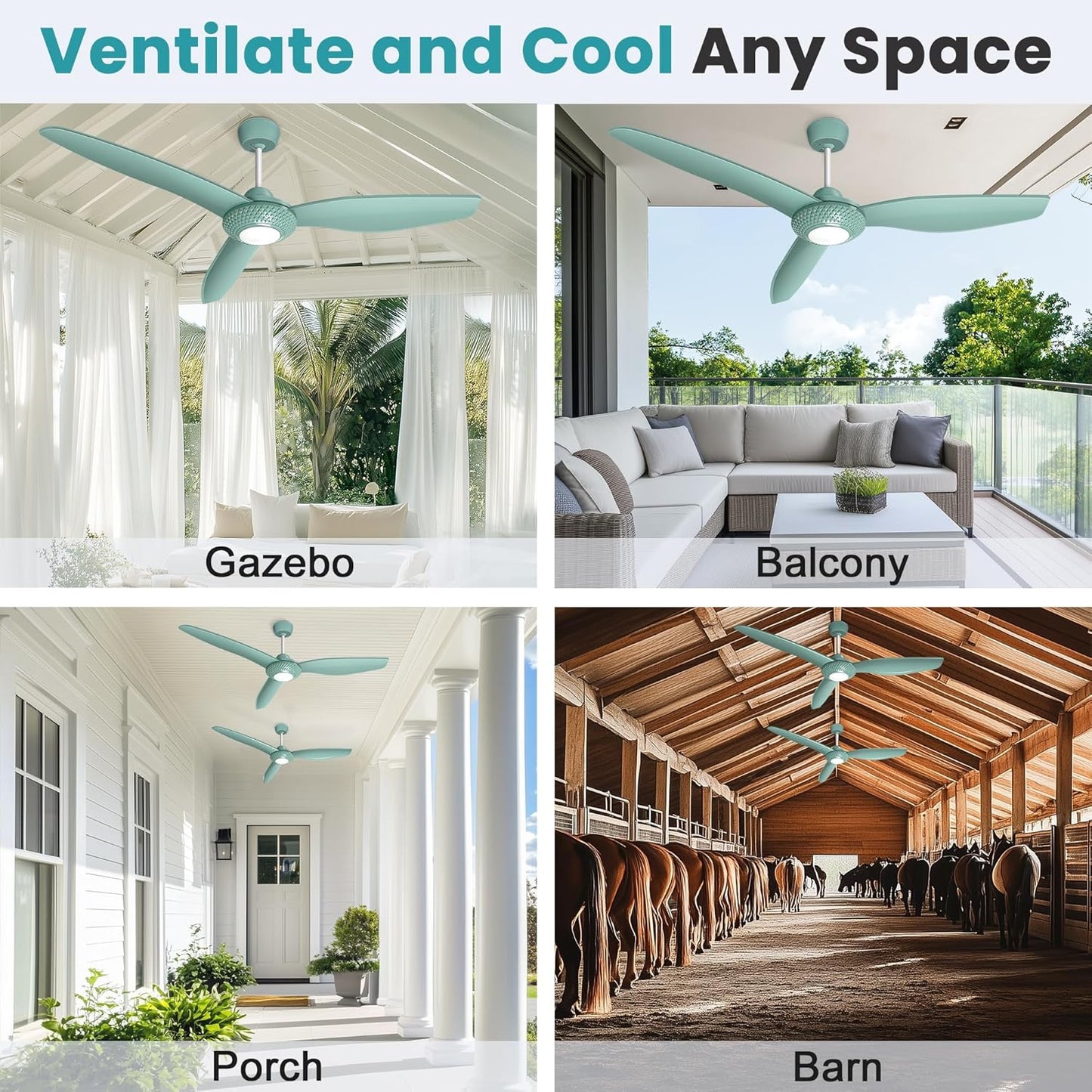 Outdoor Ceiling Fan Light for Gazebo with Battery, 52" Solar Ceiling Fan with Adjustable Thermostat & 2Pcs 30W Bifacial Panels for Patios, Porch, Barn, Shed