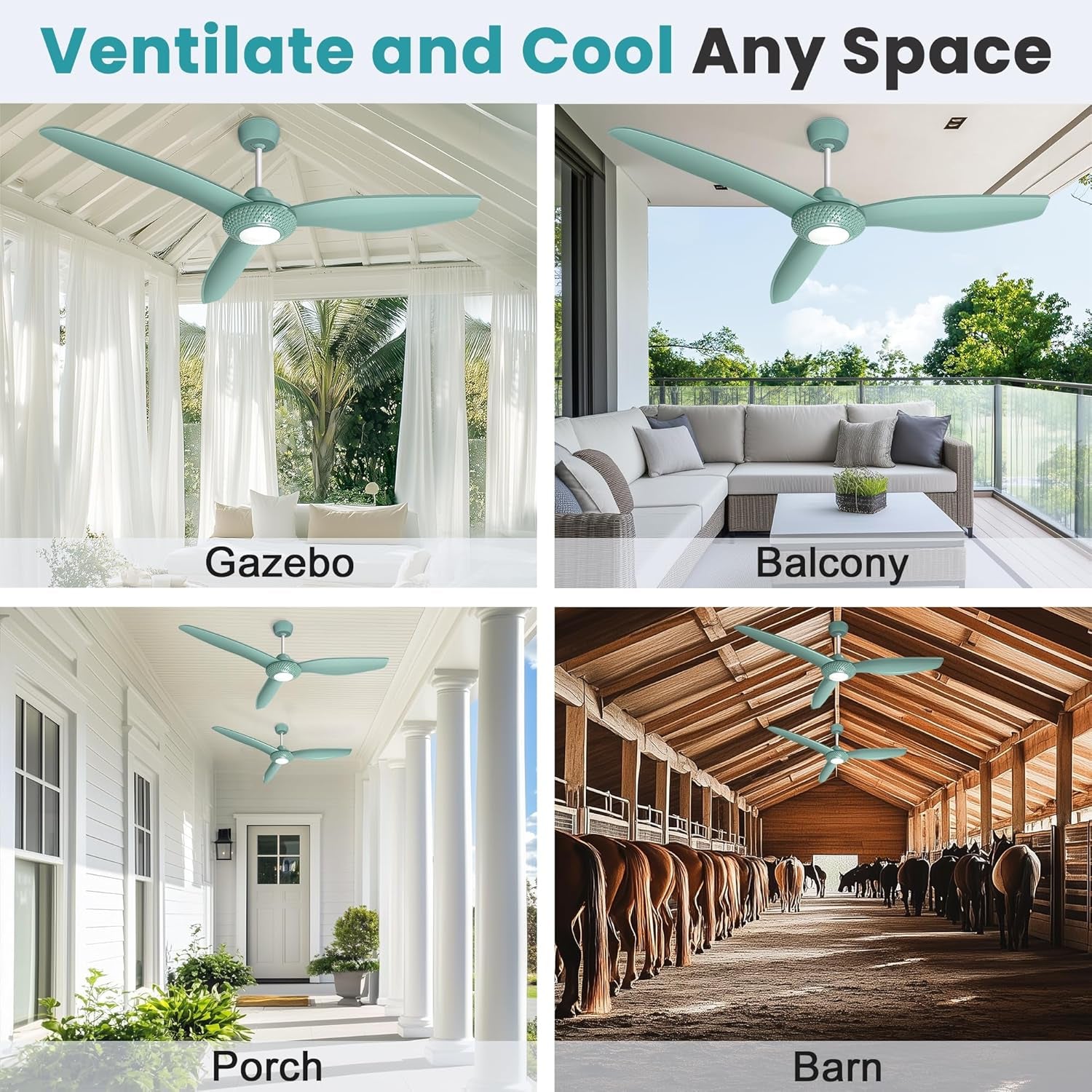 Outdoor Ceiling Fan Light for Gazebo with Battery, 52" Solar Ceiling Fan with Adjustable Thermostat & 2Pcs 30W Bifacial Panels for Patios, Porch, Barn, Shed