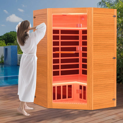 Multifunctional 2-3 Person Infrared Sauna for Home, 2180W Indoor Sauna with 7-Color LED Ambient Light, Red Light Feature, Oxygen Bar, Dual Bluetooth Speakers, 360° Surround Heating