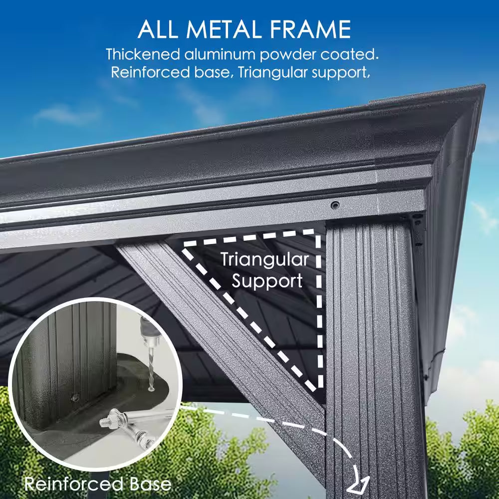 Alexander 12 Ft. X 16 Ft. Aluminum Gray Hardtop Gazebo with Galvanized Steel Roof Gray Color