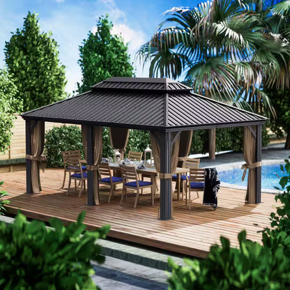 Alexander 12 Ft. X 18 Ft. Aluminum Gray Hardtop Gazebo with Galvanized Steel Roof Gray Color