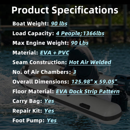 10.5Ft Inflatable Dinghy Boat, 1200 Lbs Capacity, Fishing Rafting Transom Sport Tender, Inflatable Pontoon Boat for Adults, EVA Foam Floor, 2 Aluminum Seats, 6 Handles, 2 Paddle Holders