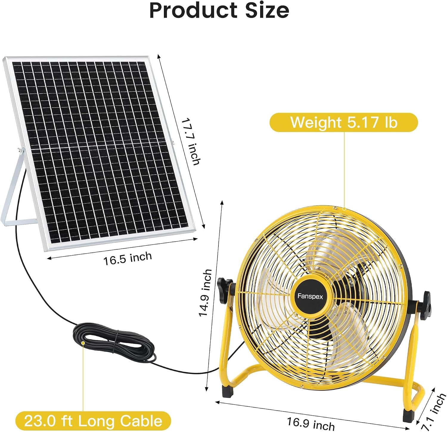 14" Solar Rechargeable Floor Fan for Outdoor, 22500Mah Battery Operated Fan with 35W Solar Panel Powered for Patio Gazebo Camping, 360° Tilt (18.3 Ft/S Airflow)