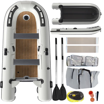 10.5Ft Inflatable Dinghy Boat, 1200 Lbs Capacity, Fishing Rafting Transom Sport Tender, Inflatable Pontoon Boat for Adults, EVA Foam Floor, 2 Aluminum Seats, 6 Handles, 2 Paddle Holders