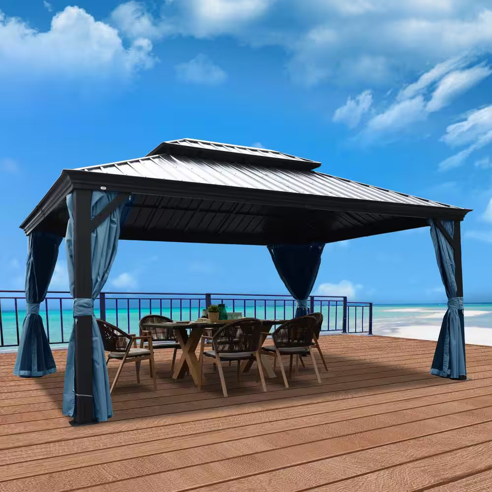 Alexander 12 Ft. X 16 Ft. Aluminum Gray Hardtop Gazebo with Galvanized Steel Roof Gray Color
